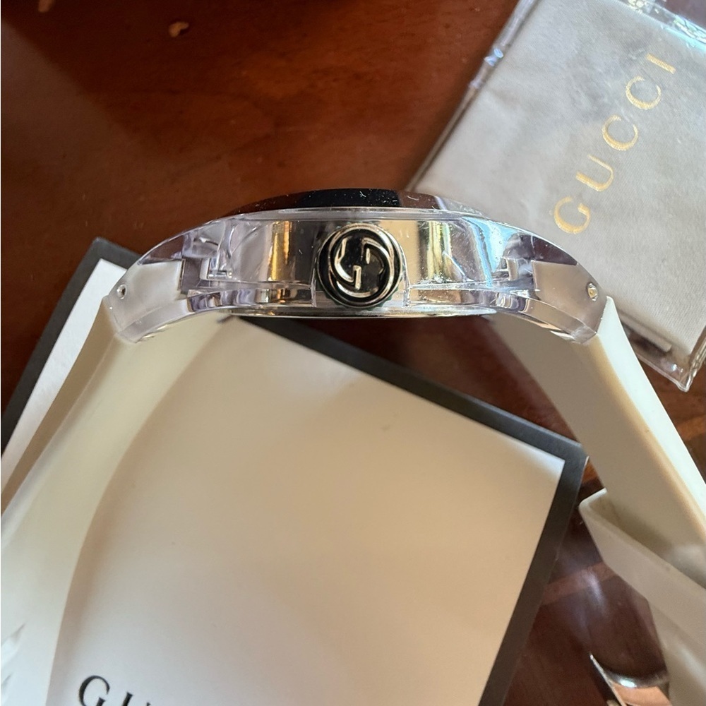 Gucci Sync Unisex Swiss White Striped Rubber Strap Watch 46mm - Picture 6 of 6